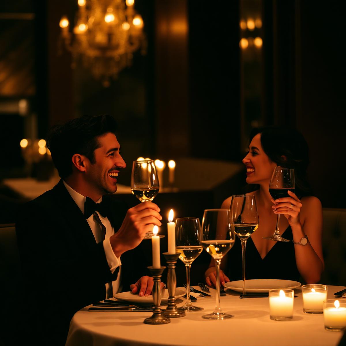 Guests toasting at candlelit table