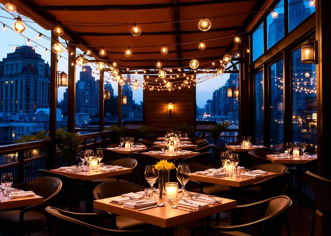 Outdoor terrace at dusk